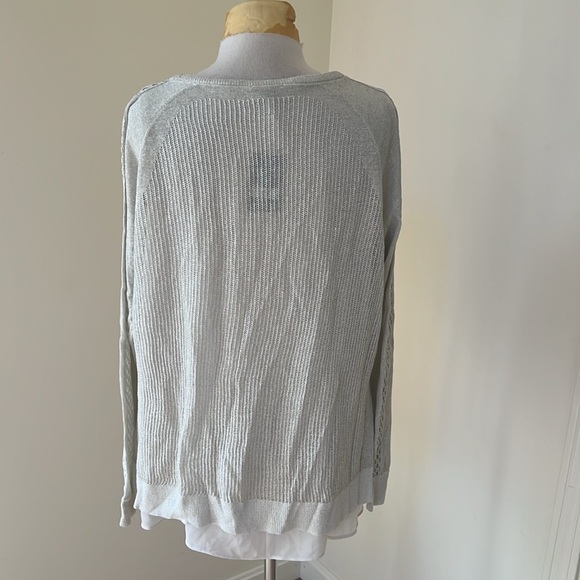 New! Lucky Brand XlL silver mesh shimmery linen blend  overlay top. - Picture 4 of 10